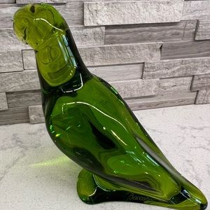 Baccarat France Crystal: Green Parrot Figurine